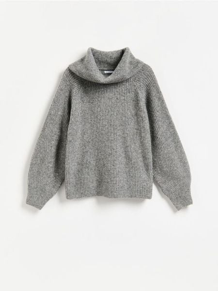 Sweter z dodatkiem wełny - szary. Szare swetry klasyczne damskie Reserved, l, z dzianiny, bez kołnierzyka. Za 149.99 zł.