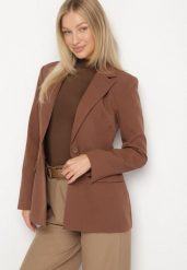 Brązowa Taliowana Marynarka VICES z Usztywnionymi Ramionami Aravita. Brązowe marynarki i żakiety damskie Born2be, l, bez wzorów, eleganckie. Za 179.99 zł.