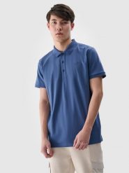 4F Koszulka polo regular męska - granatowa S. Niebieskie koszulki polo męskie 4f, m, bez wzorów, z bawełny, bez ramiączek. Za 89.99 zł.
