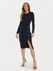 Morgan Sukienka dzianinowa 242-RMBLUE Granatowy Slim Fit. Niebieskie sukienki damskie Morgan, m, bez wzorów, z dzianiny, bez kołnierzyka, bez ramiączek. Za 419.99 zł.