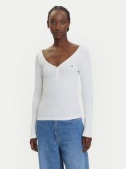 Tommy Jeans Bluzka Henley DW0DW20903 Biały Slim Fit. Białe bluzki damskie Tommy Jeans, xs, bez wzorów, z jeansu, bez ramiączek. Za 139.99 zł.
