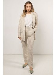 Awama Spodnie - Regular fit - w kolorze beżowym rozmiar: L. Brązowe spodnie materiałowe damskie Awama, bez wzorów, z materiału. Za 164.99 zł.