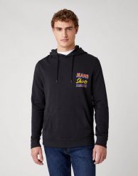 MĘSKA BLUZA WRANGLER HOODIE FADED BLACK W6E6IOXV6 112130731. Czarne bluzy z kapturem męskie Wrangler, m. Za 149.99 zł.