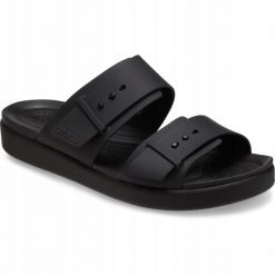 Sandały dla Kobiet Crocs Brooklyn Buckle Low. Czarne sandały damskie Crocs, bez wzorów, z materiału, bez obcasa, na obcasie. Za 239.99 zł.