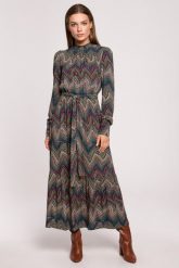 Długa sukienka BOHO z falbankami i długim rękawem zielona. Zielone sukienki damskie Stylove, do pracy, s, bez wzorów, biznesowe, bez kołnierzyka, bez ramiączek, maxi. Za 439.00 zł.