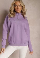 Jasnofioletowa Ocieplana Bluza Bawełniana z Półgolfem Heraia. Fioletowe bluzy bez kaptura damskie Renee, z bawełny. Za 84.99 zł.