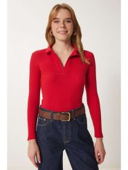 Happiness Istanbul Bluzka w kolorze czerwonym rozmiar: S/M. Czerwone bluzki damskie Happiness Istanbul, m, bez wzorów, prążkowane, bez kołnierzyka, bez ramiączek. Za 52.99 zł.