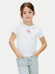 Calvin Klein Jeans T-Shirt LVCKSJA15G Biały Regular Fit. Białe koszulki dziewczęce Calvin Klein Jeans, bez wzorów, z bawełny, bez ramiączek. Za 109.99 zł.