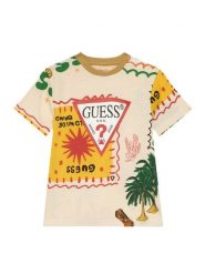 Guess T-Shirt N6GI02 K8HM4 Beżowy Regular Fit. Brązowe t-shirty chłopięce Guess, z aplikacjami, z bawełny, bez ramiączek. Za 119.99 zł.
