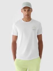 4F T-shirt regular z nadrukiem męski - biały M. Białe t-shirty męskie 4f, m, bez wzorów, z bawełny, bez kołnierzyka. W wyprzedaży za 39.99 zł.