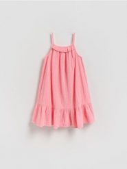 Muślinowa sukienka na ramiączkach - różowy. Czerwone sukienki dziewczęce Reserved, bez wzorów, z bawełny, bez ramiączek. Za 69.99 zł.