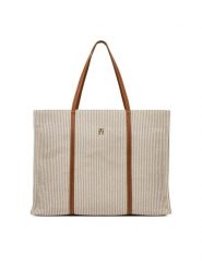 Tommy Hilfiger Torebka Th Premium Beach Le Tote AW0AW17418 Beżowy. Brązowe torebki klasyczne damskie Tommy Hilfiger, bez wzorów, z materiału, bez dodatków. Za 389.99 zł.