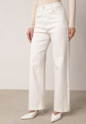 Białe Szerokie Jeansy z Bawełny z Wysokim Stanem Dalinatea. Białe jeansy damskie Born2be, z podwyższonym stanem. Za 119.99 zł.