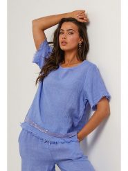 Le Monde du Lin Lniana bluzka w kolorze niebieskim rozmiar: 38/40. Niebieskie bluzki damskie Le Monde du Lin, bez wzorów, ze lnu, klasyczne, bez kołnierzyka, bez ramiączek. Za 130.99 zł.