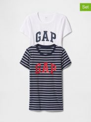 GAP Koszulki (2 szt.) w kolorze granatowo-białym rozmiar: L. Białe t-shirty damskie GAP, l, bez wzorów, z bawełny, bez kołnierzyka. Za 81.45 zł.