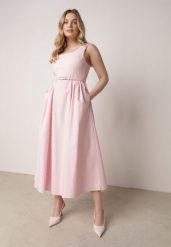 Różowa Bawełniano-Wiskozowa Sukienka Retro w Groszki o Rozkloszowanym Kroju Eviphaia. Czerwone sukienki damskie Born2be, na co dzień, m, bez wzorów, z bawełny, klasyczne, bez kołnierzyka, bez ramiączek, maxi, rozkloszowane. Za 179.99 zł.