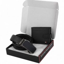 Zestaw męski skórzany czarny elegancki Beltimore portfel pasek Z56 : Rozmiar pasków - r.95-110 cm. Czarne paski męskie bez wzorów, eleganckie. Za 139.99 zł.