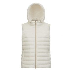 Damska kurtka bez rękawów Geox Jaysen. Białe kurtki damskie Geox, bez wzorów, z puchu, bez kaptura. Za 379.99 zł.