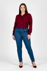 Eleganckie granatowe spodnie Jeangaliny01 o kroju slim fit PLUS SIZE XXL OVERSIZE JESIEŃ. Spódniczki damskie Moda Size Plus Iwanek, na jesień, plus size, bez wzorów, z bawełny, biznesowe, plus size, koszulowe. Za 199.90 zł.
