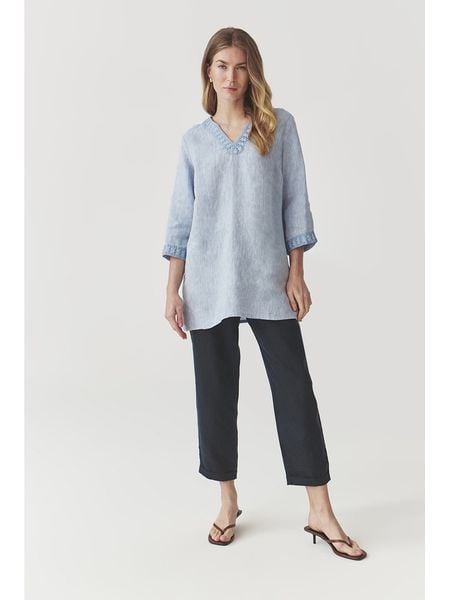 TATUUM Lniana tunika w kolorze błękitnym rozmiar: 40. Niebieskie tuniki damskie Tatuum, na co dzień, z aplikacjami, ze lnu, bez kołnierzyka, bez ramiączek. Za 180.06 zł.