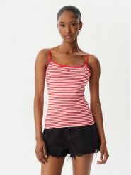 Tommy Jeans Top Essential DW0DW20675 Czerwony jasny Slim Fit. Czerwone topy damskie Tommy Jeans, m, bez wzorów, z bawełny, bez kołnierzyka. Za 109.99 zł.