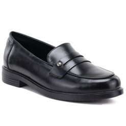 Półbuty damskie loafersy lordsy czarne Potocki SZ12832. Czarne mokasyny damskie POTOCKI, ze skóry ekologicznej. Za 129.99 zł.