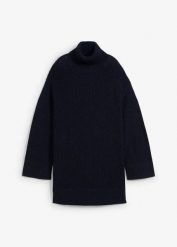 Sweter oversize z golfem z mieszanki bawełny. Brązowe golfy damskie bonprix, bez wzorów, z bawełny, bez ramiączek. Za 124.99 zł.