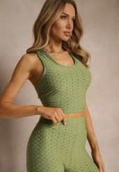 Ciemnozielony Tank Top z Tłoczonym Wzorem Aeronna. Zielone topy damskie Renee, l, bez wzorów, z jeansu, bez kołnierzyka. Za 29.99 zł.