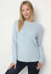 Niebieski Sweter z Wełną w Klasycznym Stylu Firrive. Niebieskie swetry klasyczne damskie Born2be, z jeansu, bez kołnierzyka. Za 59.99 zł.