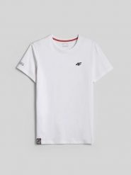 4F T-shirt regular z nadrukiem męski - biały XXL. Białe t-shirty męskie 4f, m, bez wzorów, z bawełny, bez kołnierzyka. Za 59.99 zł.