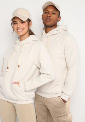 Beżowa Bluza z Bawełną Wykończona Kapturem Kangurową Kieszenią i Polarem Padela. Brązowe bluzy z kapturem męskie Born2be, l, z bawełny. Za 84.99 zł.