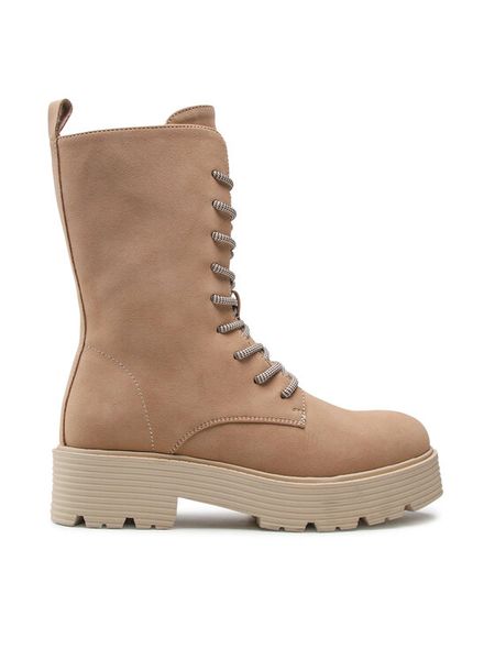 Jenny Fairy Trzewiki WS5902-03 Beżowy. Brązowe botki damskie Jenny Fairy, z materiału, bez obcasa, na płaskiej podeszwie, bez zapięcia. Za 199.99 zł.