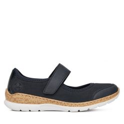Półbuty Rieker. Niebieskie półbuty damskie Rieker, bez wzorów, bez obcasa, na płaskiej podeszwie. Za 319.99 zł.