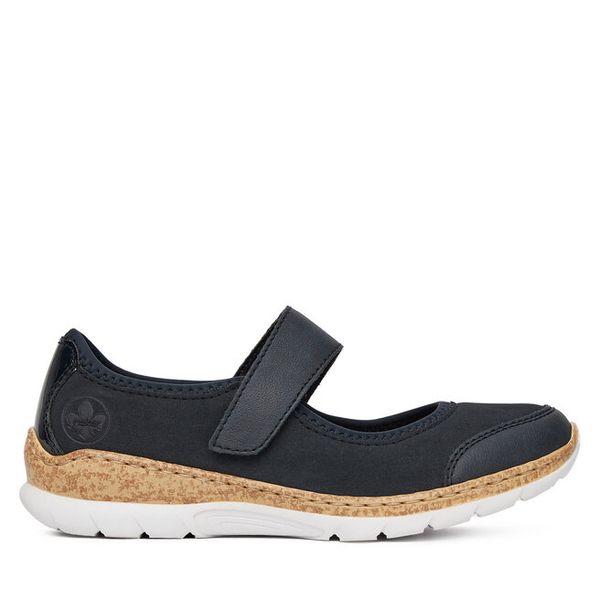 Półbuty Rieker. Niebieskie półbuty damskie Rieker, bez wzorów, bez obcasa, na płaskiej podeszwie. Za 319.99 zł.