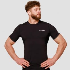 T-shirt męski fitness kompresyjny Mid. Czarne t-shirty męskie GYMBEAM, m, bez wzorów, z elastanu, bez kołnierzyka. Za 93.90 zł.