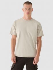 4F T-shirt oversize z nadrukiem męski - beżowy XL. Brązowe t-shirty męskie 4f, m, bez wzorów, z bawełny, bez kołnierzyka. W wyprzedaży za 39.99 zł.