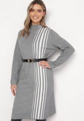 Jasnoszara Sukienka Midi z Półgolfem o Prostym Fasonie z Paskami Pregora. Szare sukienki damskie Born2be, na co dzień, xl, bez wzorów, bez kołnierzyka, bez ramiączek, midi, proste. W wyprzedaży za 118.99 zł.