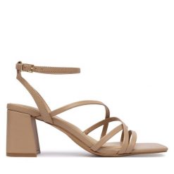 Sandały Aldo. Brązowe sandały damskie Aldo, bez wzorów, bez obcasa, na słupku. Za 359.99 zł.