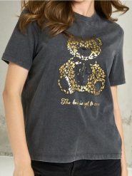 Koszulka z połyskującym miesiem - szary. Szare t-shirty damskie Sinsay, l, bez wzorów, bez kołnierzyka. Za 25.99 zł.