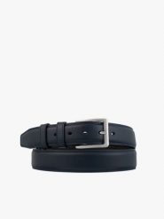 Granatowy pasek ze skóry licowej. Niebieskie paski męskie Brawo sp. z o.o., bez wzorów, ze skóry, eleganckie. Za 129.99 zł.