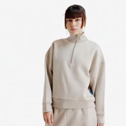 Bluza oversize ze stójką na suwak damska Elementals. Brązowe bluzy z kapturem damskie Decathlon, l, z bawełny. Za 179.99 zł.