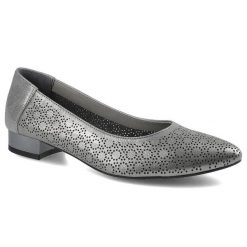 Baleriny damskie Exquisite, ażurowe i eleganckie, szare, 1179-2. Szare baleriny damskie EXQUISITE, w ażurowe wzory, ze skóry, bez obcasa, na obcasie. Za 179.00 zł.