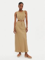 ViCOLO Sukienka letnia Abito TB2881 Beżowy Regular Fit. Brązowe sukienki damskie ViCOLO, na lato, s, bez wzorów, ze lnu, bez kołnierzyka, bez ramiączek. Za 319.99 zł.