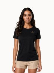 Koszulka damska Le Coq Sportif Noel. Czarne bluzki sportowe damskie Le Coq Sportif, m, z materiału, bez kołnierzyka, bez ramiączek. Za 216.00 zł.