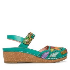 Sandały Laura Vita. Zielone sandały damskie Laura Vita, bez wzorów, bez obcasa, na płaskiej podeszwie. Za 429.99 zł.