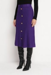 Fioletowa Plisowana Spódnica Midi o Trapezowym Kroju z Guzikami Eclisse. Fioletowe spódniczki damskie Born2be, s, bez wzorów, z dzianiny, midi, rozkloszowane. Za 39.99 zł.