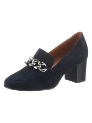 Heine Skórzane czółenka w kolorze granatowym rozmiar: 41. Niebieskie czółenka damskie Heine, bez wzorów, ze skóry, bez obcasa. Za 184.89 zł.