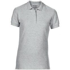Damska Sportowa Bawełniana Koszulka Polo Premium Double Pique. Szare bluzki sportowe damskie Gildan, s, bez wzorów, z bawełny, bez ramiączek. Za 58.99 zł.