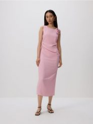 Sukienka z różą - różowy. Czerwone sukienki damskie Reserved, l, bez wzorów, z tkaniny, bez kołnierzyka, bez ramiączek, dopasowane. Za 179.99 zł.