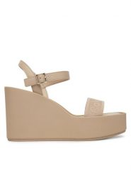 Calvin Klein Sandały Wedge 70 Sndl Webbing Lth HW0HW02882 Beżowy. Brązowe sandały damskie CALVIN KLEIN, bez wzorów, z materiału, bez obcasa, na koturnie. Za 449.99 zł.